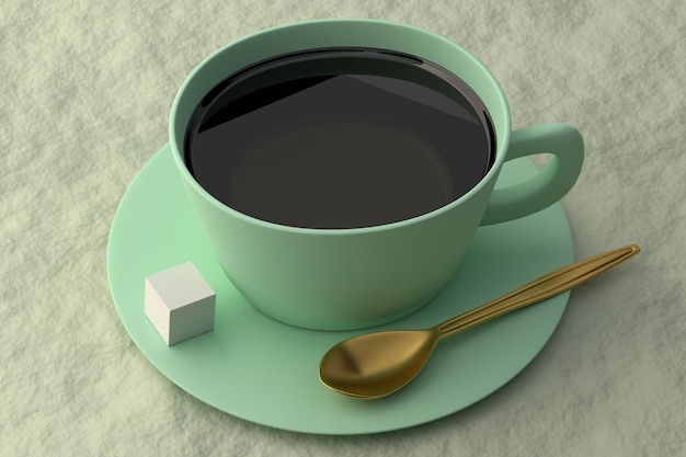 Tasse verte avec du thé sur un rendu 3D de fond clair