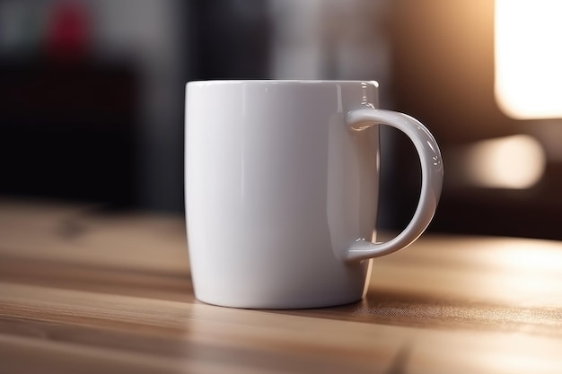 Tasse vierge blanche 3D ou maquette de tasse à café sur une table en bois IA générative