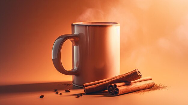 Photo une tasse de vin chaud avec des bâtons de cannelle sur un fond brun chaud crée une atmosphère de confort confortable