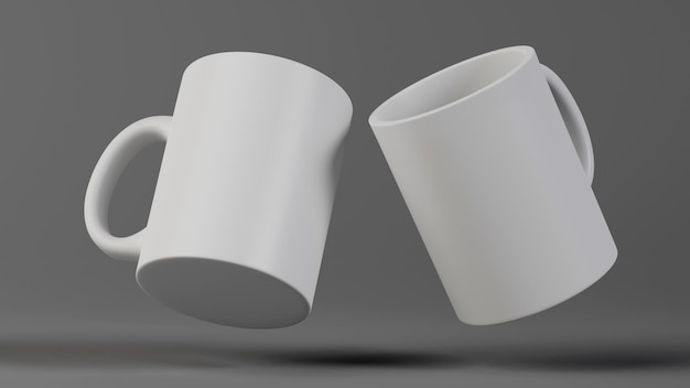 Tasses blanches sur fond gris Maquette 3D Render