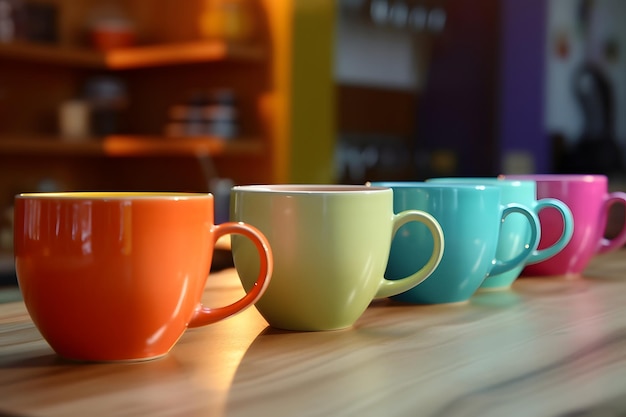 Des tasses de café colorées sur la table