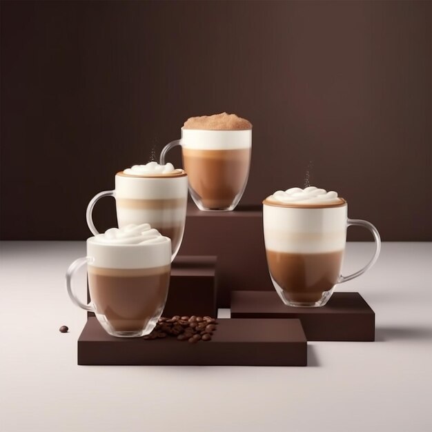 Des tasses de café délicieuses avec un arrangement en mousse