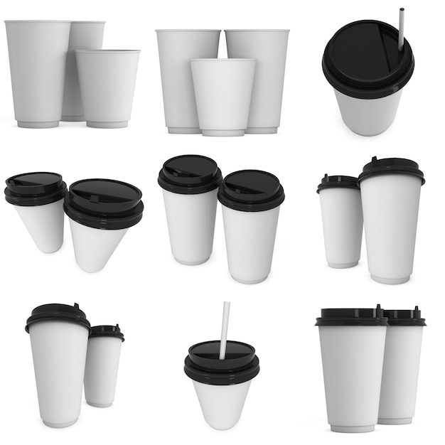 Tasses à café jetables Tasse en papier vierge avec capuchon en plastique