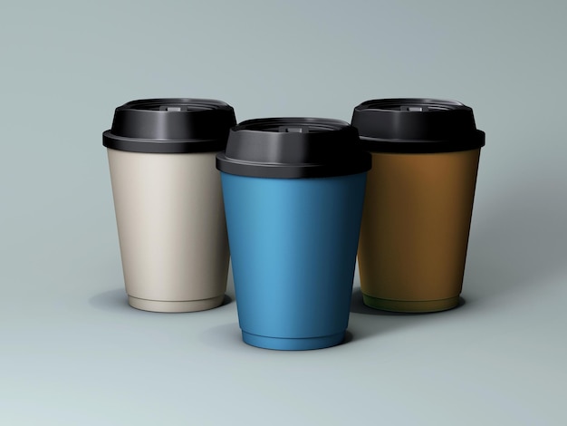 tasses à café en papier colorées 3d