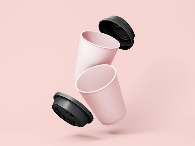 tasses à café roses flottantes de rendu 3d