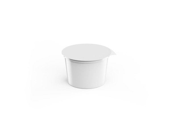 Tasses de crème sure avec couvercle en aluminium sur fond blanc