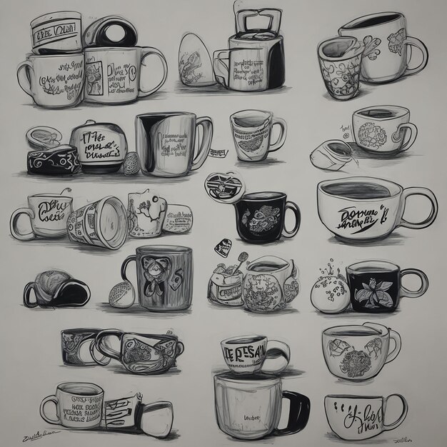 Photo des tasses modernes décorées avec des dessins