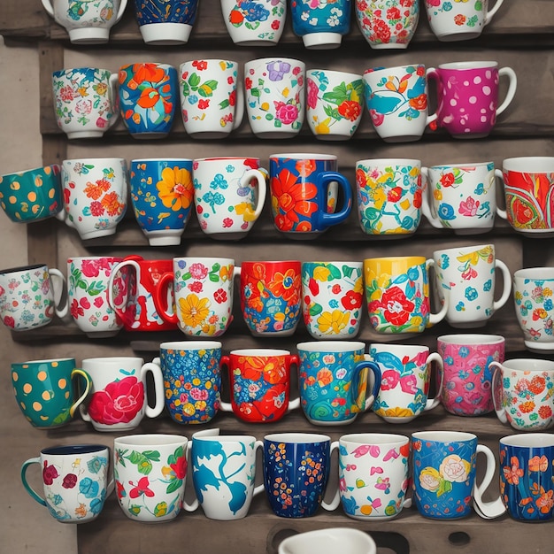 Photo des tasses modernes décorées avec des dessins