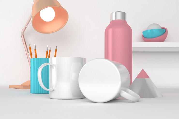 Photo tasses recto et verso au bureau