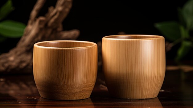 Photo des tasses de thé en bois authentiques d'une qualité lumineuse et d'une texture complexe