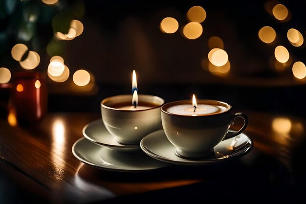 Photo des tasses de thé avec une bougie au milieu.