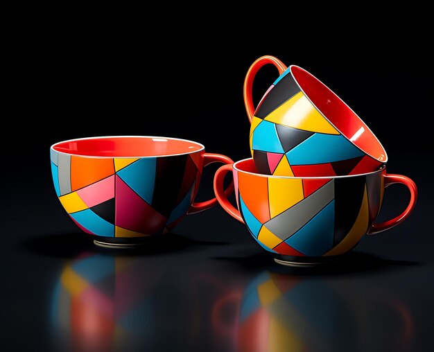 Tasses à thé d'élégance moderne ornées de formes géométriques
