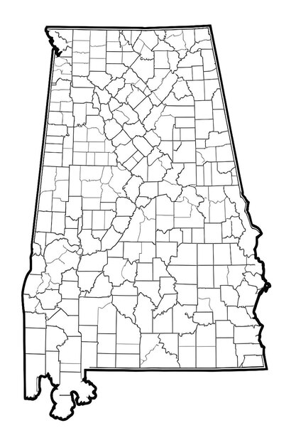État américain de l'Alabama États-Unis d'Alabama comté carte contour sur fond blanc