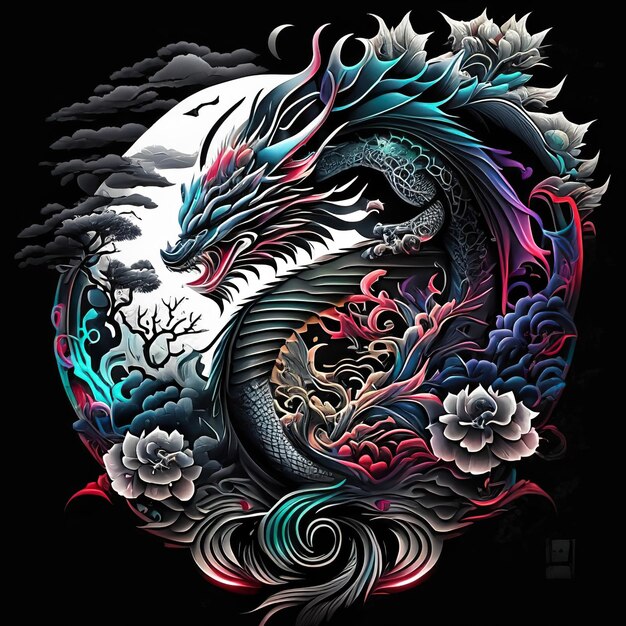 Un tatouage de dragon élégant avec une IA générative