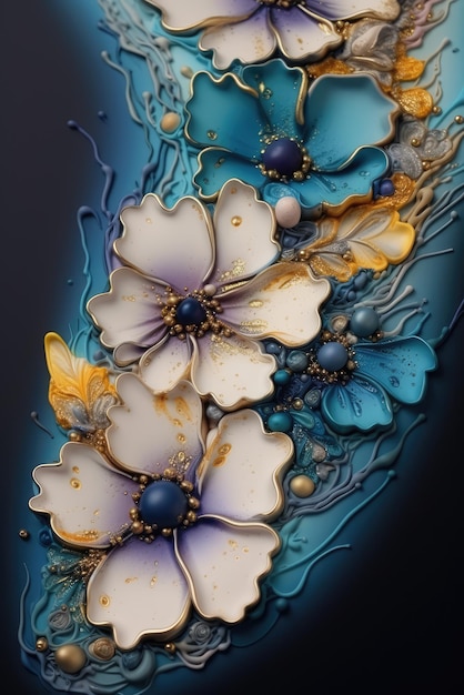 Un tatouage avec des fleurs et des perles dessus