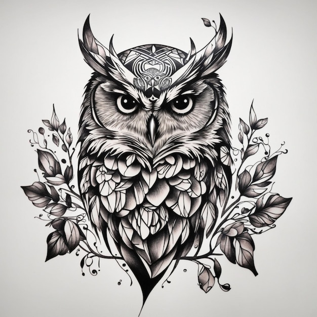 Photo un tatouage de hibou isolé sur un fond blanc