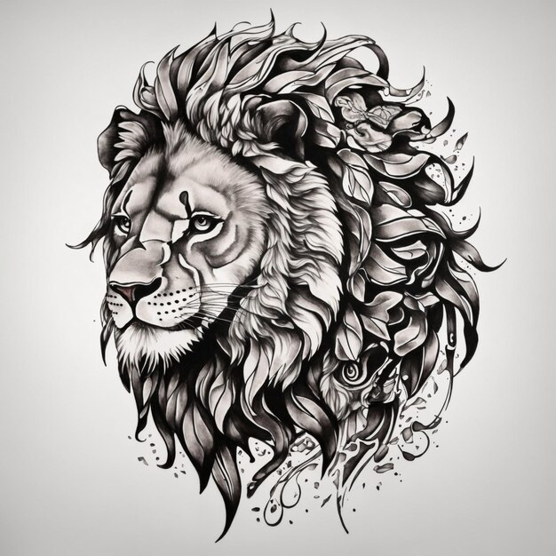 Un tatouage de lion isolé sur un fond blanc