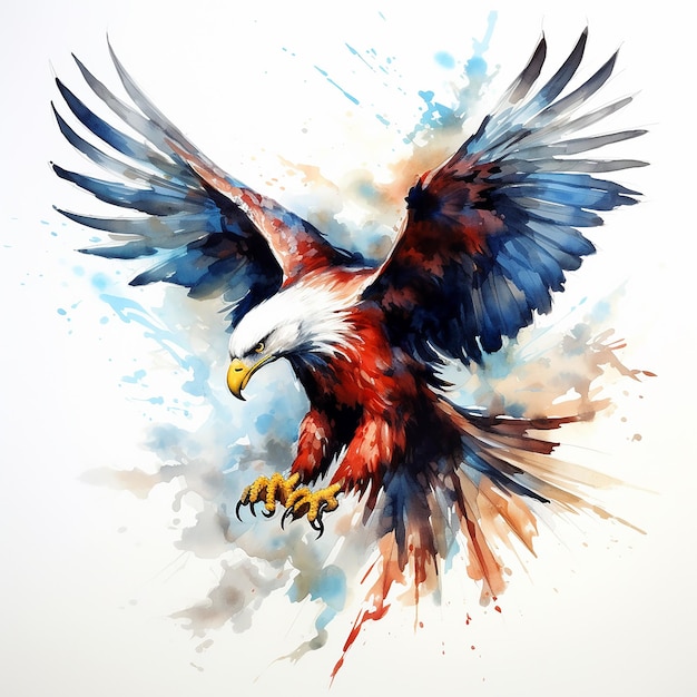 Le tatouage de la majesté soaring de l'aigle à l'aquarelle sur un fond blanc plat