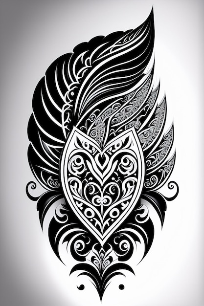 Photo un tatouage noir et blanc d'un oiseau avec une plume dessus.