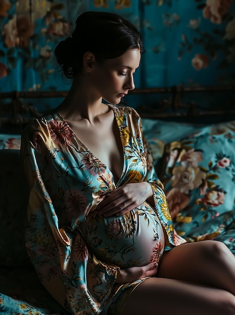 Tatouage sexy mère enceinte dans le style de la mode couverture de magazine de mode tout le corps encré