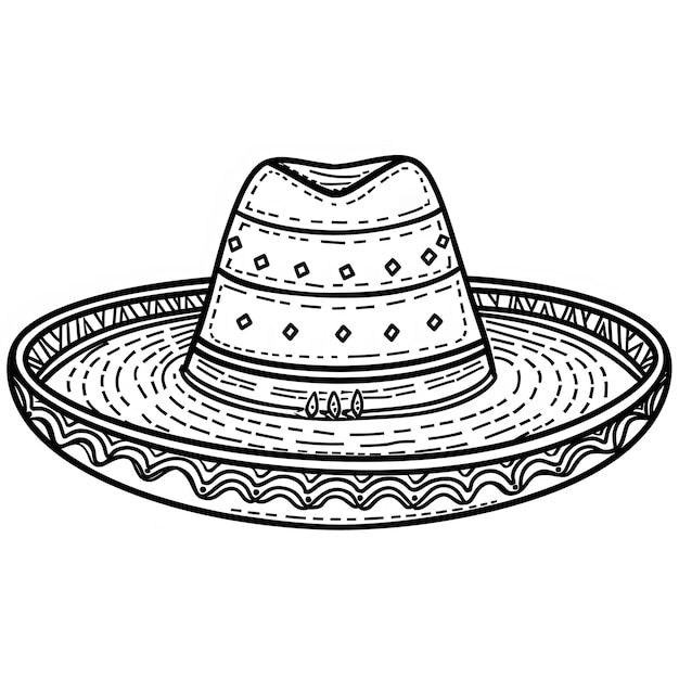 tatouage traditionnel en ligne noire avec un sombrero mexicain