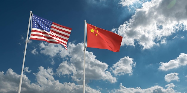 États-unis d'amérique contre bataille guerre militaire chine conflit d'affaires économie politique fiscalité financière pays accord commercial crise négociation international ciel bleu fond copie espace