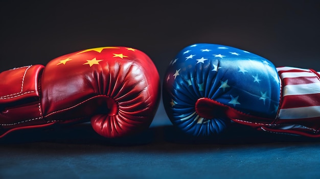 États-Unis et Chine Deux gants de boxe motif de drapeau national