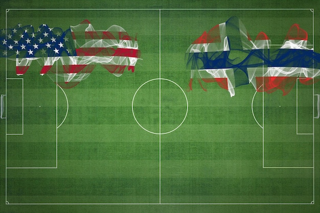 États-Unis contre la Norvège match de football couleurs nationales drapeaux nationaux terrain de football match de football concept de compétition espace de copie