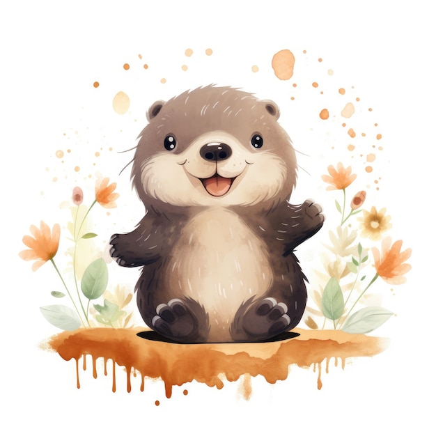 Taupe mignonne un clipart aquarelle doux et drôle sur fond blanc