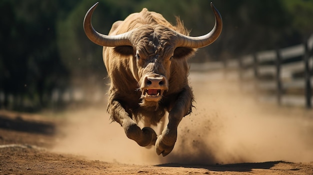 un taureau en colère montrant ses crocs