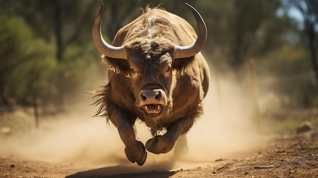 un taureau en colère montrant ses crocs