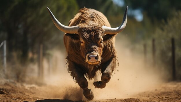 un taureau en colère montrant ses crocs