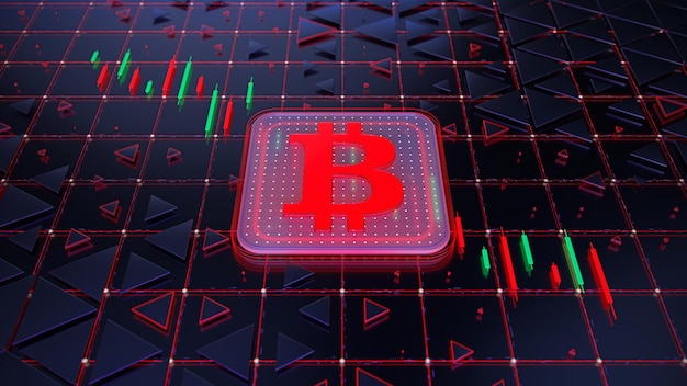 Taux de change des investisseurs de l'indice bitcoin sur le marché boursier Forex sur le fond de commerce du graphique en chandelier Illustration de la finance mondiale Concept 3D