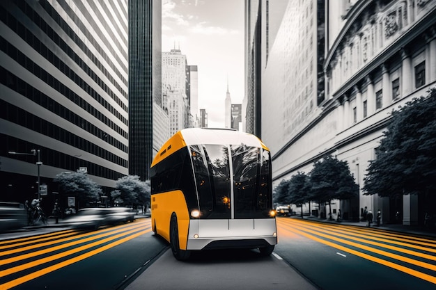 Un taxi autonome au milieu du centre-ville Navette qui se conduit toute seule