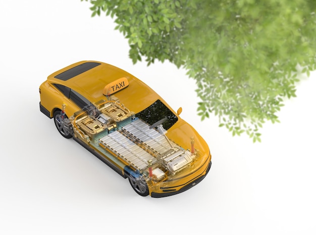 Taxi ev jaune ou véhicule électrique avec pack de modules de cellules de batterie