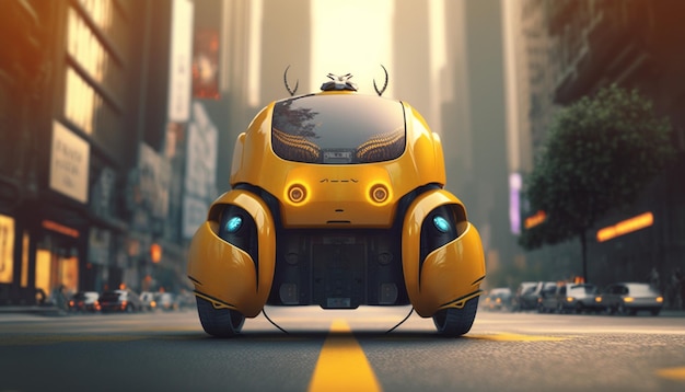 Taxi jaune contrôlé par intelligence artificielle sur la route de la métropole