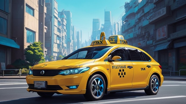 Taxi jaune dans un monde futur de ville futuriste