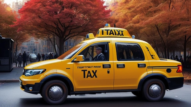 Taxi jaune dans un monde futur de ville futuriste