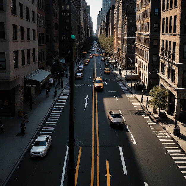 Photo un taxi jaune descend une rue de new york.