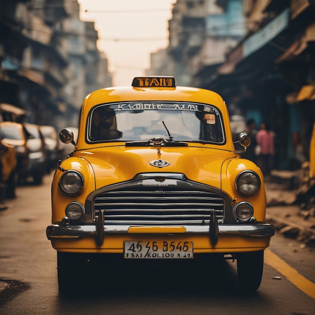 Le taxi jaune traditionnel indien de Calcutta dans la ville