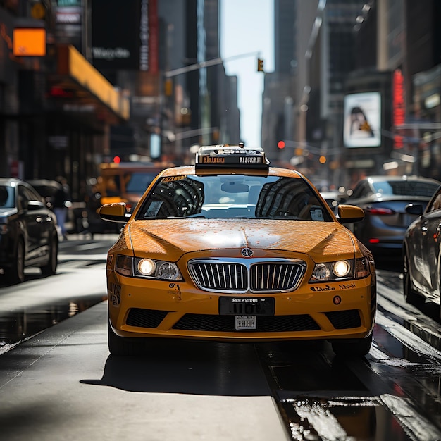 Les taxis de Nyc flous lors d'une journée ensoleillée à New York en accélérant