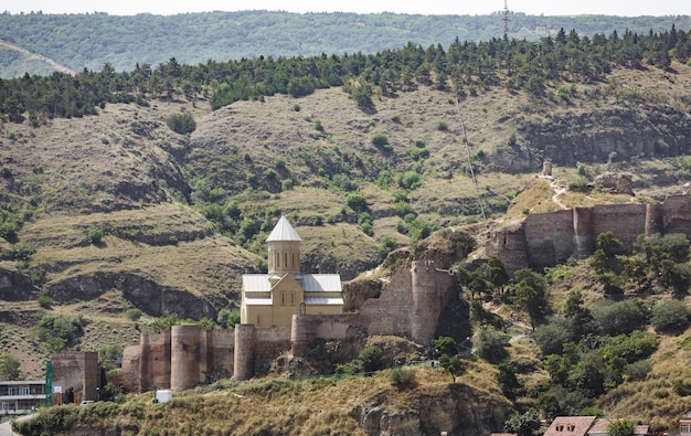 Tbilissi, Géorgie, 18 juillet 2017 : Narikala est une ancienne forteresse surplombant Tbilissi et la rivière Kura. La forteresse se compose de deux sections fortifiées sur une colline escarpée entre les bains de soufre et les jardins botaniques