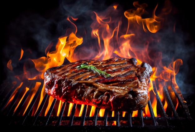 TBone steak ou Porterhouse sur le gril avec une flamme de feu ardente Concept de nourriture et de cuisine AI générative