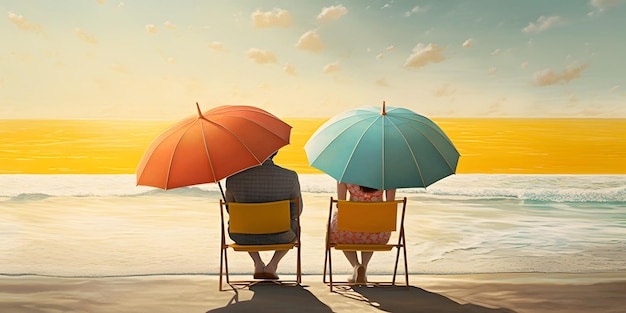 Été amour couple plage journée ensoleillée soleil fond d'écran fond surréaliste stock AI générative