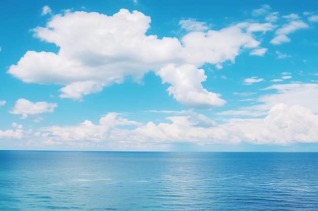 Été apaisant fond bleu marin naturel mer et ciel avec photographie de nuages blancs