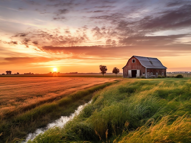 Été à la campagne Paysage rural avec maison de ferme