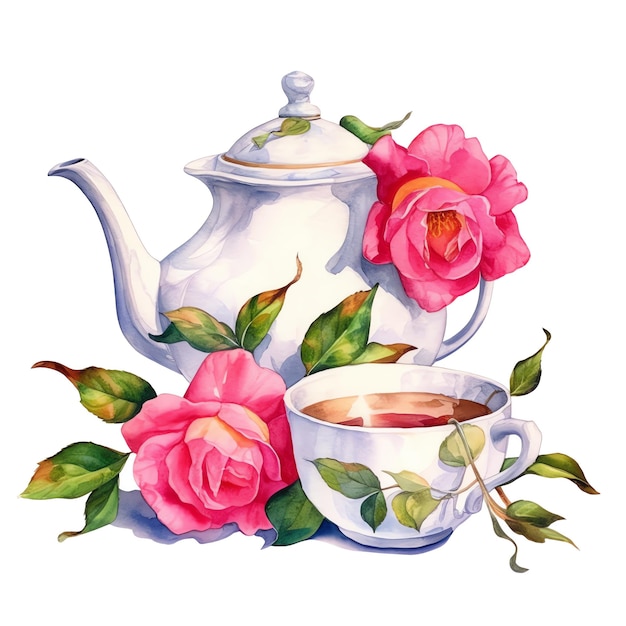 Tea party théière et tasse de thé aquarelle illustration tea party clipart