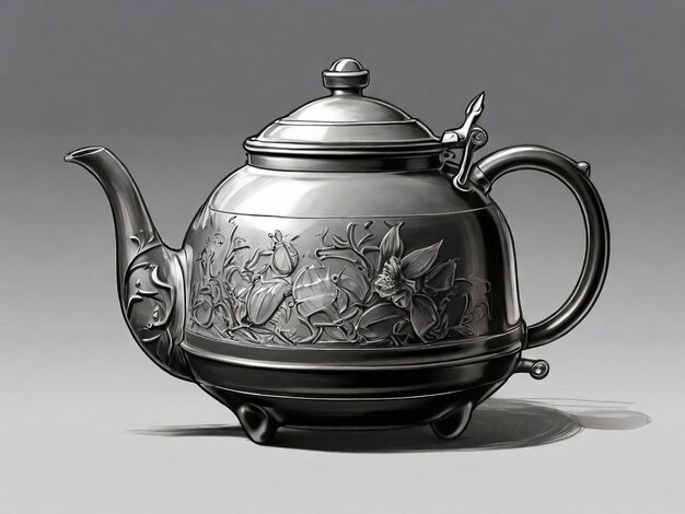 Teapot vintage avec ornement floral Illustration dessinée à la main