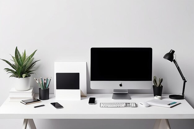 Tech Company Workspace Branding Mockup avec des arrière-plans blancs vides pour la personnalisation