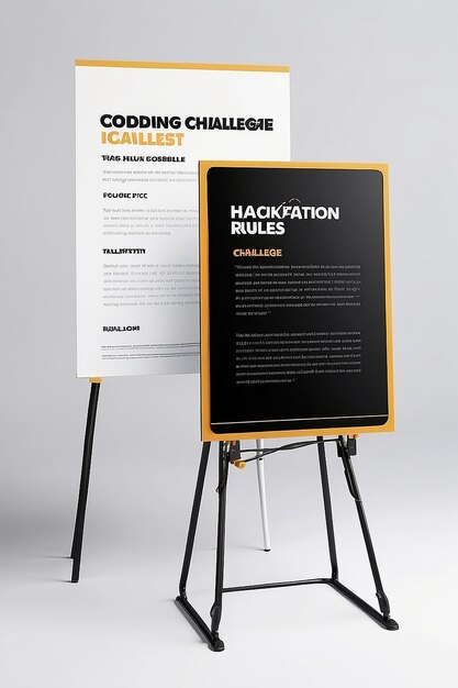 Photo tech hackathon coding challenge rules mockup de signalisation avec un espace blanc vide pour placer votre conception